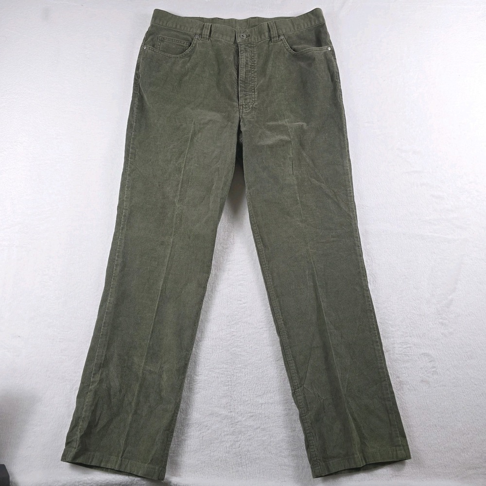 Bullock & Jones Corduroy Pants Green Mens 36x34 (32) Straight Leg Flat Front